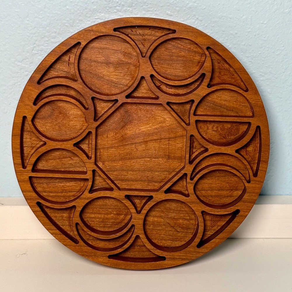 Moon Phase Crystal Grid‎ 9.5in Brown  Altar Tray Celestial Decor wood - Picture 2 of 7
